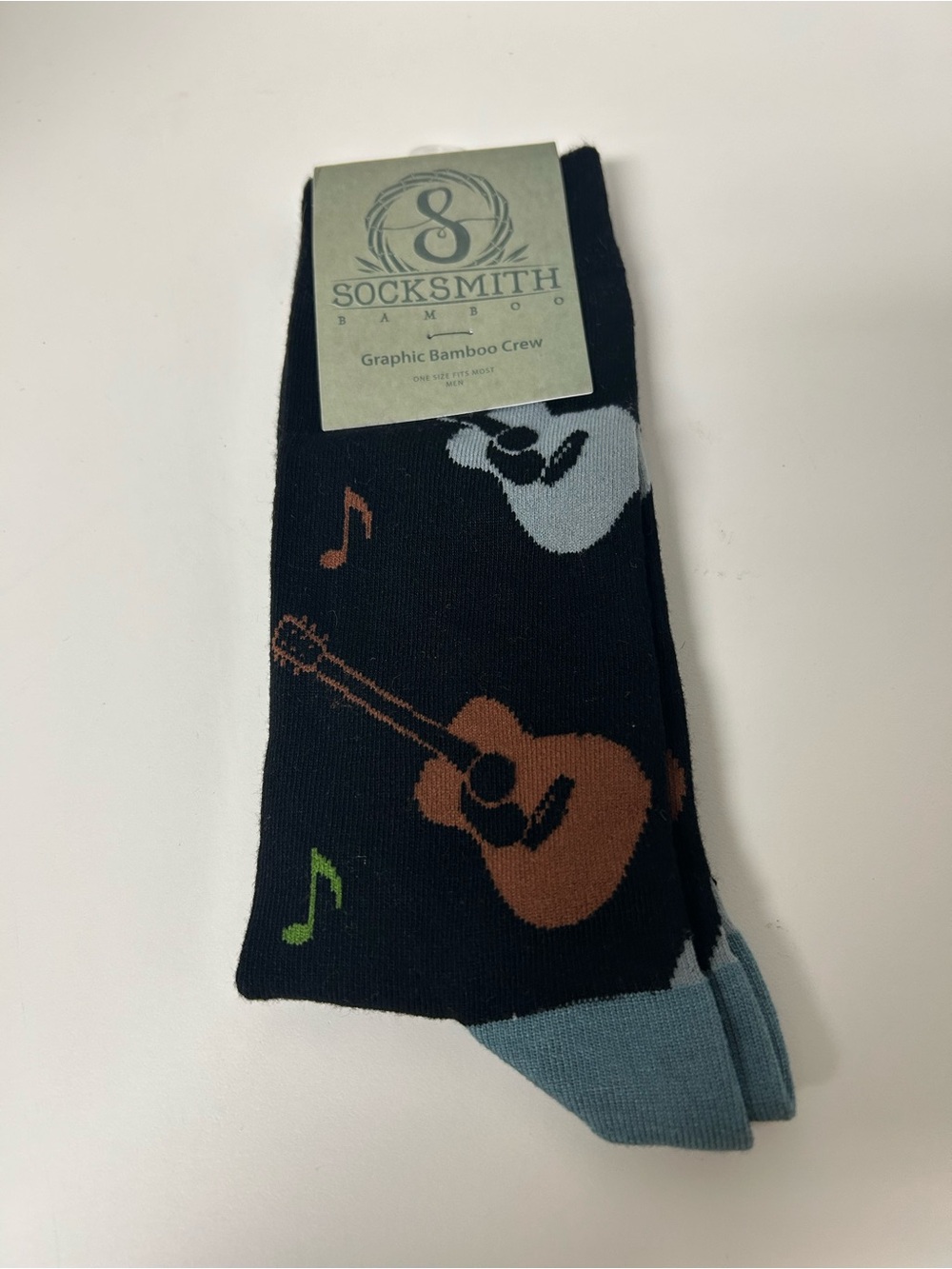 Socksmith Men’s Nice Acoustics Bamboo Crew Socks Guitar Music NWT OS